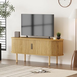 COUCHETA 47" Modern TV Stand with Sliding Doors - Walnut Entertainment Center for 80" TVs, Storage Media Console - 1 of 4