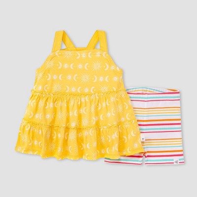Image of Burt's Bees Baby® Baby Girls' Organic Cotton Golden Eclipse Tunic & Bike Shorts Set - Yellow 12M