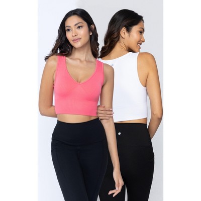 Yogalicious 2 Pack Seamless V-neck Sports Bra - Sun Kissed Coral/white -  Large : Target