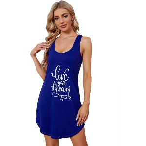 Women's Letter Print Slip Dress U Neck Back Lace Up Sleeveless Fixed Straps Summer Mini Dress - 1 of 4