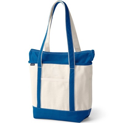 Lands' End Medium 5 Pocket Zip Top Long Handle Canvas Tote Bag