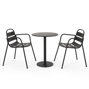 Terra Nova Outdoor 3pc Bistro Set: Matte Black, Curved Iron Frame, Round Table - Christopher Knight Home - 1 of 4