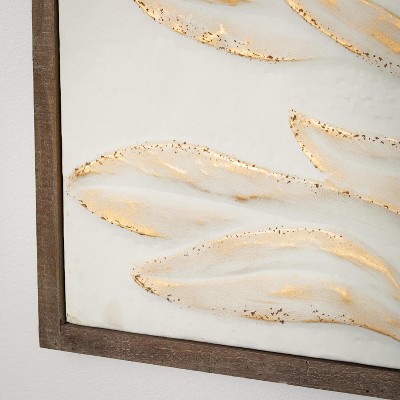 Gold-Brushed Embossed Protea Artwork with Weathered Wood Frame