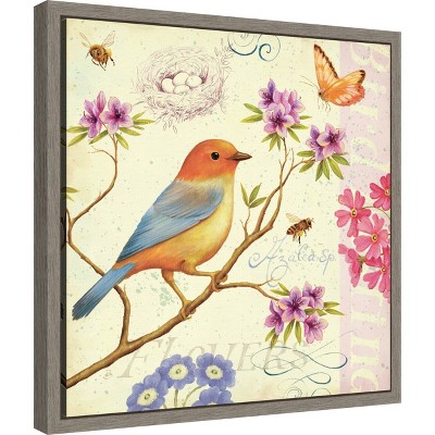 Spring Birds and Bees Canvas Art Print in Light Colors