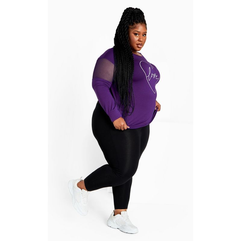 Women's Plus Size Mesh Sleeve Top - purple | AVENUE, 3 of 8