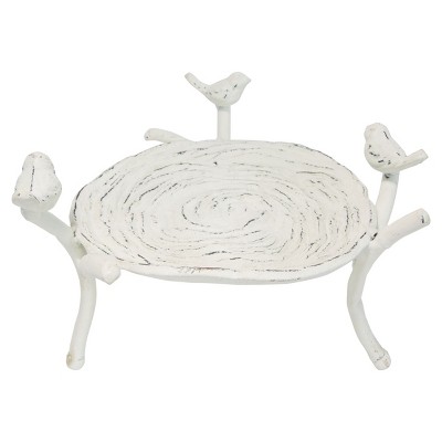 Rustic Antique White Metal Birds Nest Decorative Storage Trinket Tray - Foreside Home & Garden