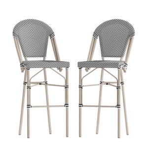 Merrick Lane Mael Set of Two Stacking Bistro Style Bar Stools with Textilene Backs and Seats and Metal Frames for Indoor/Outdoor Use - 1 of 4