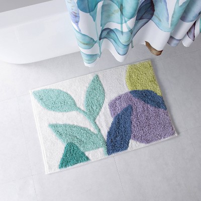 Multicolored Cotton Botanical Bath Rug with Latex Backing