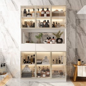 Famapy Smart Bathroom Storage Cabinet with 3-Color LED Lighting,Bathroom Curio Cabinet with Glass Doors,Ample Drawer Organizer for Vanity - 1 of 4