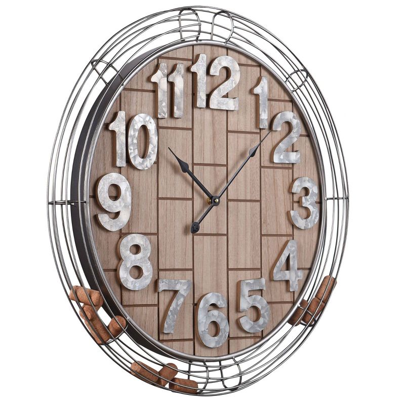 Wooden and Metal Wall Clock with Wine Cork Storage Brown - StyleCraft, 3 of 8