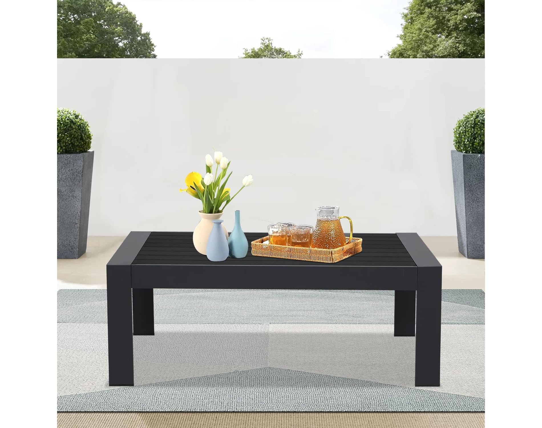 Heynemo Aluminum Outdoor Patio Furniture Coffee Table, All-Weather Metal Coffee Table, Modern Rectangle Coffee Table for Balcony, Garden, Dark Grey