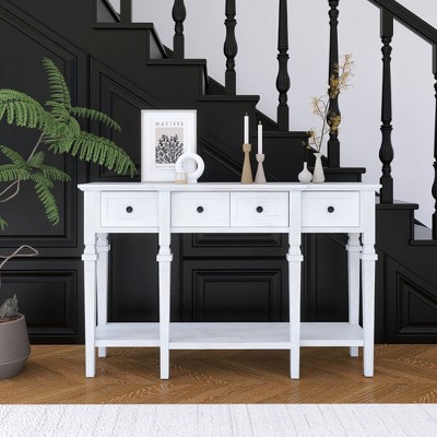 DOMETOUR 48 inch Long Console Table with 4 Drawers and 1 Bottom Shelf for Entryway Hallway Easy Assembly
