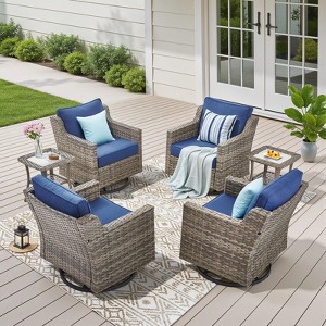 Buenhomino Patio Furniture Set with Thick Cushion, Outdoor High Back Swivel Rocker Patio Chairs, 6PCS Wicker Conversation Set for Deck - 1 of 4