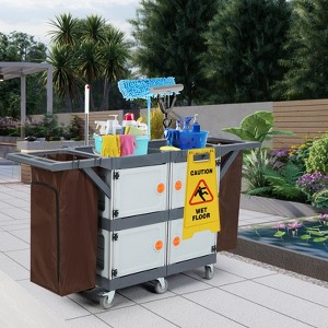 Garvee Commercial Janitorial Cart with 4 Cabinet - Black Housekeeping Caddy with Cover, Shelves, Service Cart, and Vinyl Bag - 1 of 4