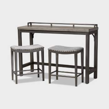 3pc Noll Upholstered Metal Counter Height Dining Set Gray - Baxton Studio