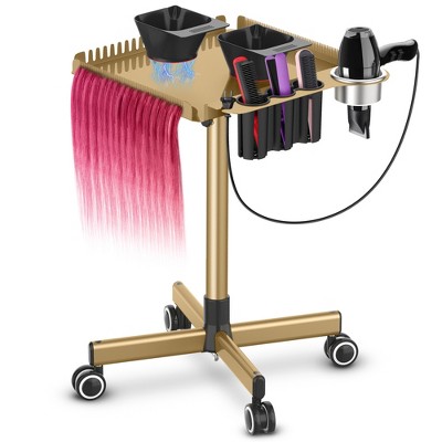 TASALON Professional Hair Styling Station Cart, Rolling Salon Tray with Magnetic Bowls, Tool Holders and Dryer Mount, Gold
