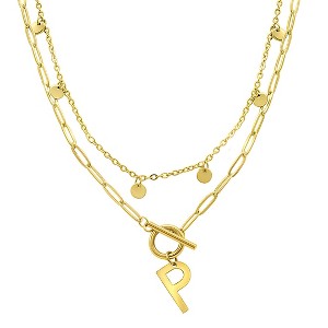 Adornia Tarnish Resistant 14k Gold Plated Confetti And Paperclip Layered Initial Toggle Necklace - 1 of 3