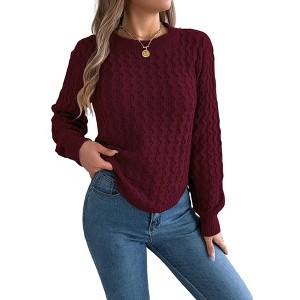 Coolmee Women's Cable Knit Sweaters Long Sleeve Crewneck Chunky Loose Fit Pullover Tops - 1 of 4