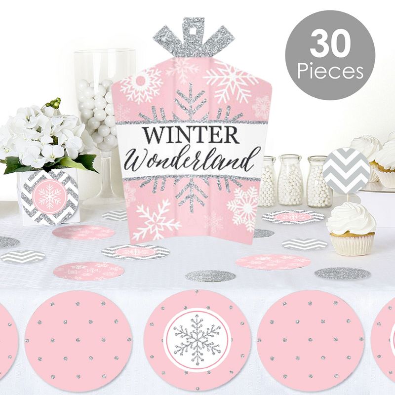 Big Dot of Happiness Pink Winter Wonderland - Holiday Snowflake Birthday Party and Baby Shower Decor and Confetti Terrific Table Centerpiece Kit 30 Ct, 2 of 9