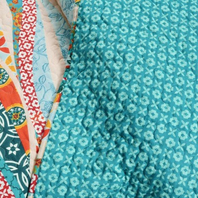 Hailey Turquoise and Orange Reversible Cotton King Quilt Set