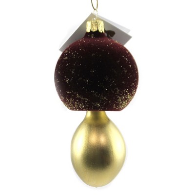 Golden Bell Collection 5.5" Brown Flocked Mushroom Czech Republic Toadstool  -  Tree Ornaments