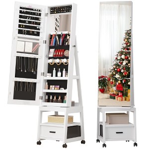 360¡ã Swivel Mirror Jewelry Cabinet, 66 Inch Full Length Mirror with Standing Jewelry Armoire Organizer, Lockable Jewelry Storage Cabinet With Drawer - 1 of 4