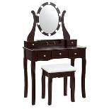 Tangkula Vanity Table Makeup Dresser Desk w/LED Light Drawers & Stool Black/Brown/White
