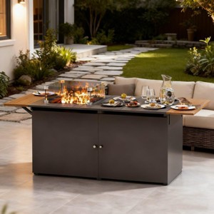 Decksplore 64 Inch Propane Fire Pit Table 55000 BTU with Lid Gray Glass Beads and Wind Guard for Outdoor Patio - 1 of 4