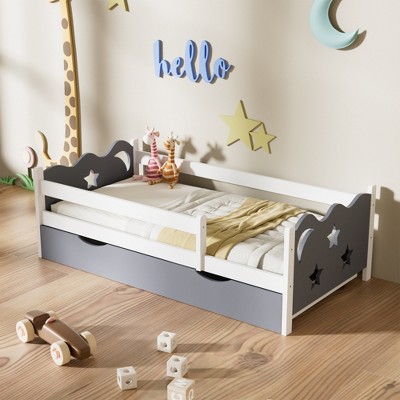 GDFStudio Eryn Modern Bamboo Kid's Bed Frame with Star and Moon Decoration