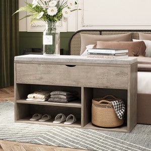 Shoe Storage Bench for Entryway - Cushioned Seat Bench with 2-Tier Shelves & Lift-Top Storage Box | Hallway Organizer Furniture - 1 of 4