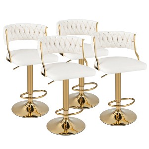 Tangkula Swivel Barstool with Woven Back Set of 4 Upholstered Velvet Adjustable Bar Stools - 1 of 4