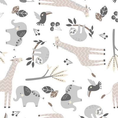 White and Gray Jungle Animal Print Cotton Crib Sheet