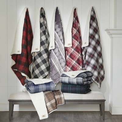 Lumberjack Brown Plaid Wool Sherpa Reversible Throw Blanket