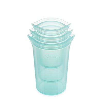 Zip Top Reusable 100% Platinum Silicone Container - 3 Cup Set (S/M/L) - Teal