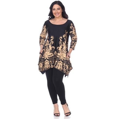 Women's Plus Size Scoop Neck Printed Yanette Tunic Top Black/brown 2x ...