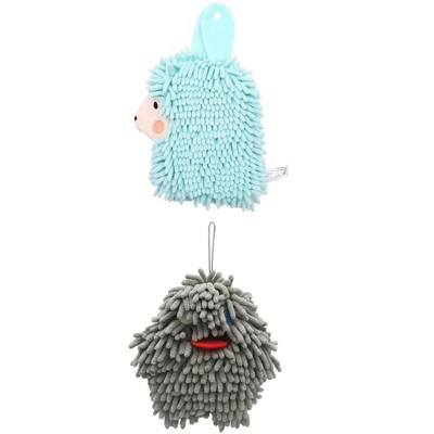 REGALWOVEN 2 Packs Cute Cartoon Alpaca Fuzzy Ball Hand Drying Hanging Ball Towels for Bathroom 7" x 7"/7" x 11"