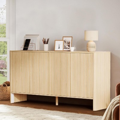 58" Fluted Sideboard - Modern Buffet Cabinet with 4 Doors & Adjustable Shelves, Solid Wood Credenza for Dining Room