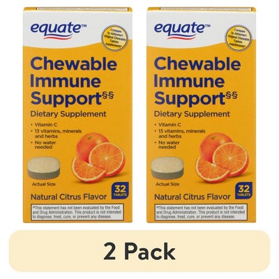 Equate Chewable Immune Support Dietary Supplement, Citrus, 32 Count (2-Pack)