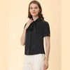 Allegra K Women's Work Tie Neck Short Sleeve Satin Elegant Button Down Shirt - 4 of 4