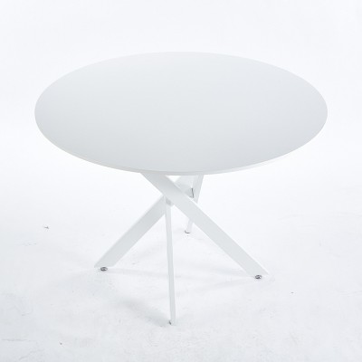 Vynxaria 42.1-Inch White End Table - Mid-Century Dining & Leisure Coffee Table with Pedestal Design