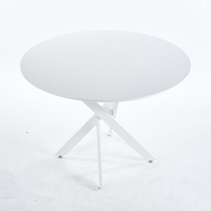 Vynxaria 42.1-Inch White End Table - Mid-Century Dining & Leisure Coffee Table with Pedestal Design - 1 of 4