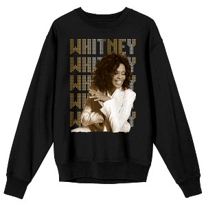 Whitney Houston Repeat Gold Text Crew Neck Long Sleeve Black Unisex Adult Tee - 1 of 3
