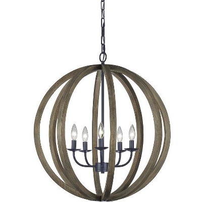 Generation Lighting Allier 26" Weathered Oak Wood Orb Pendant Light