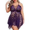Avidlove Plus Size Lingerie Lace Babydoll Womens Teddy Chemise V Neck Nighty Mesh Sleepwear Front Slit Nightdress - 3 of 4
