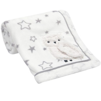 Lambs & Ivy Luna Gray/White Stars with Appliqued Owl Luxury Soft Baby Blanket