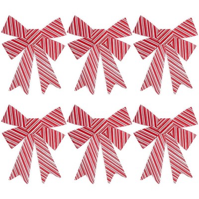 Farmlyn Creek 6 Pack Christmas Bows for Gift Wrapping, White and Red Striped Bow for Arts and Crafts (11 x 15 in)