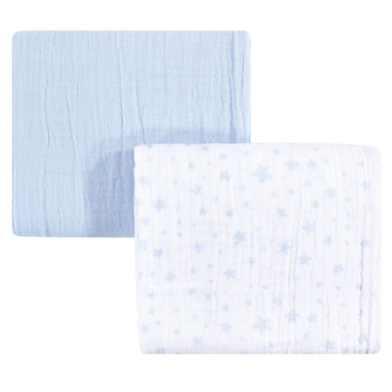 Hudson Baby Infant Boy Cotton Muslin Swaddle Blankets, Blue Stars, One Size, 1 of 3