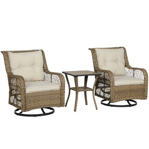 3 Piece Outdoor Bistro Set, Wicker Small Patio Furniture Set with Swivel Glider Chairs for Balcony, Porch - 1 of 4