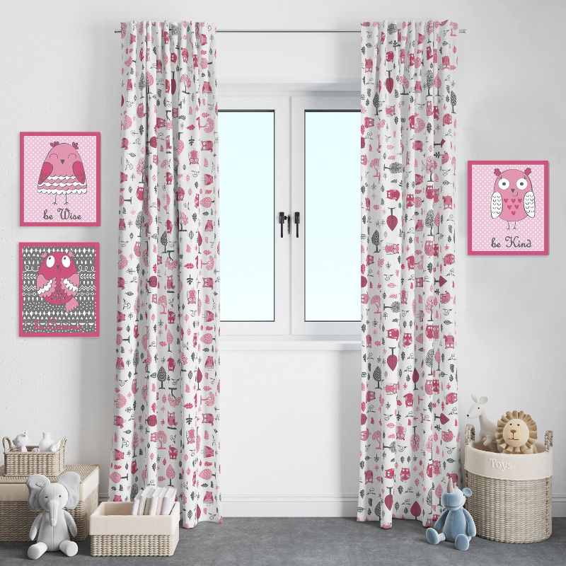 Bacati - Owls in the Woods Pink/Grey Curtain Panel, 3 of 7