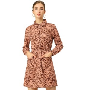 INSPIRE CHIC Women's Buttoned Flap Pockets Short Leopard A-line Dress - 1 of 4